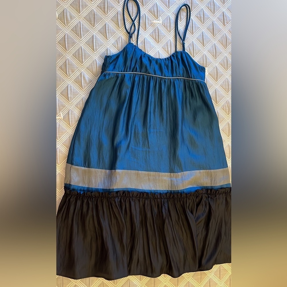 Twist teal and black flowy summer dress size US 8 - Picture 2 of 9